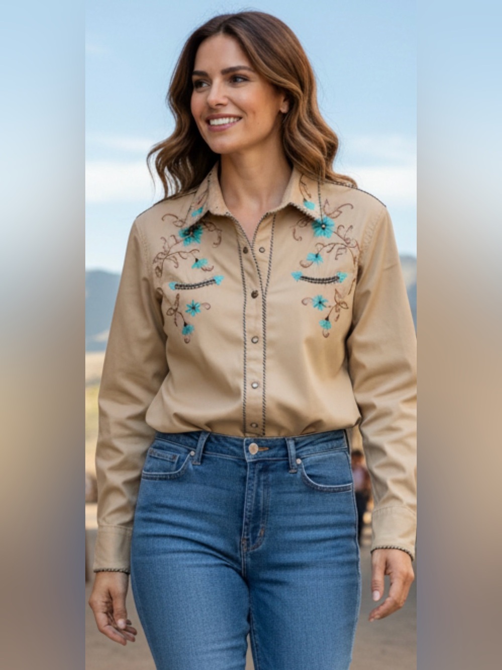 Panhandle Slim Retro Western Embroidered Pearl Snap Shirt | Medium